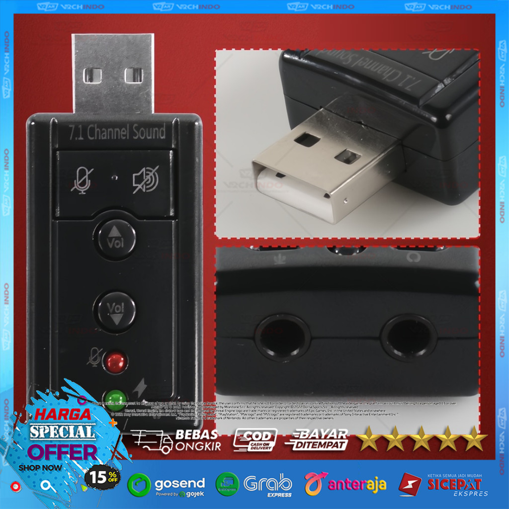 Sound Card 7.1 Channel USB Eksternal dengan Teknologi Surround Audio Canggih Cocok untuk PC Laptop E