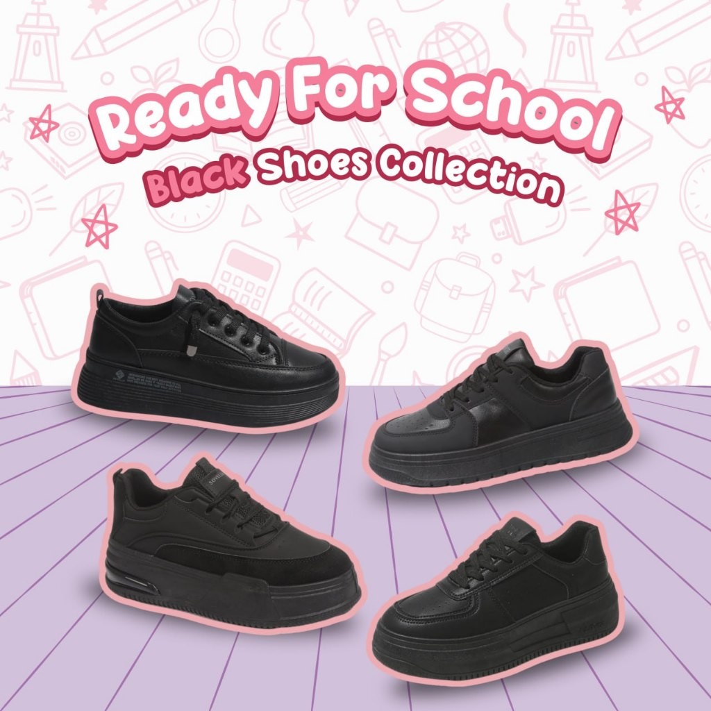 SOVELLA Koleksi Sepatu Hitam Sekolah Polos Sneaker Wanita