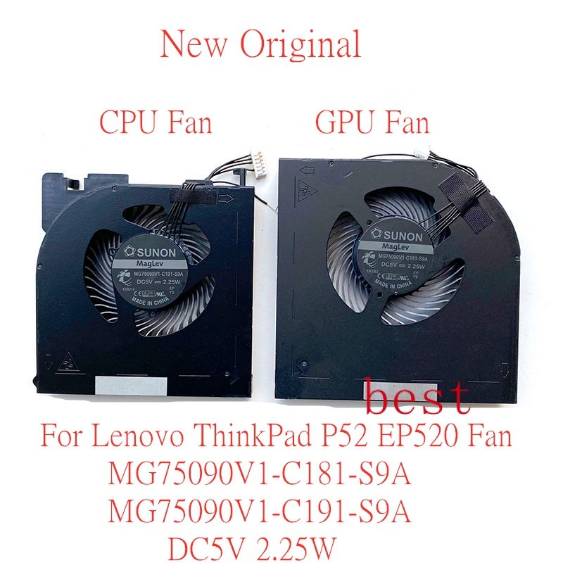 New Original Laptop CPU GPU Cooling Fan For Lenovo ThinkPad P52 EP520 Fan MG75090V1-C181-S9A MG75090