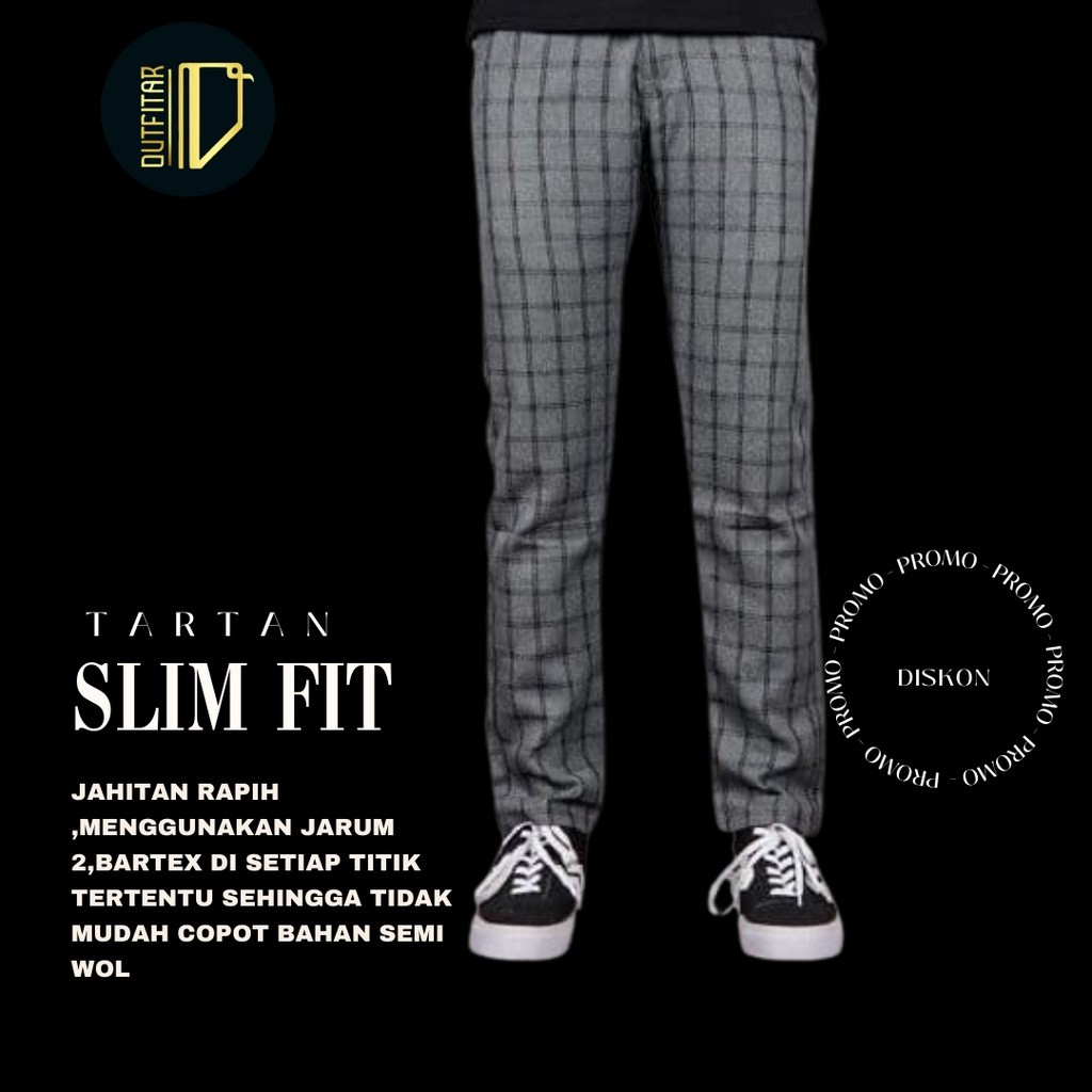 Celana Panjang Tartan Pria Kotak-Kotak Slim Fit – Celana Casual Korea Style