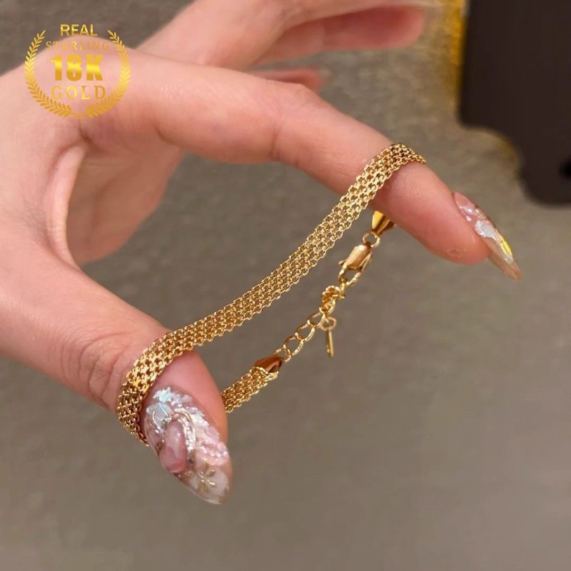 Gelang Jam Tangan Wanita Rantai Jala Kepang Mewah Emas 18K