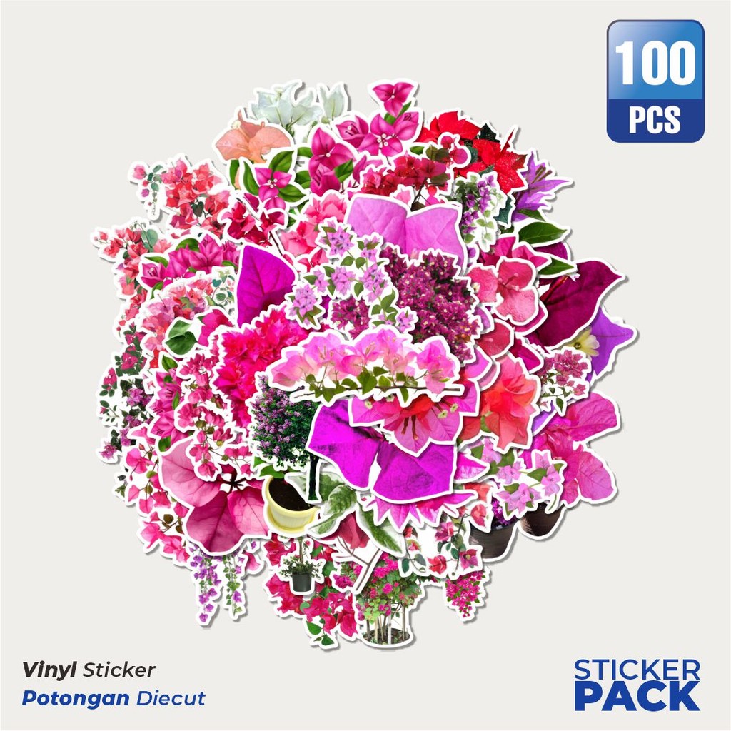 MURAH 100 PCS Stiker BGV - Bunga Bougainvillea Flower Waterproof Aesthetic- Untuk Laptop, Motor, dan
