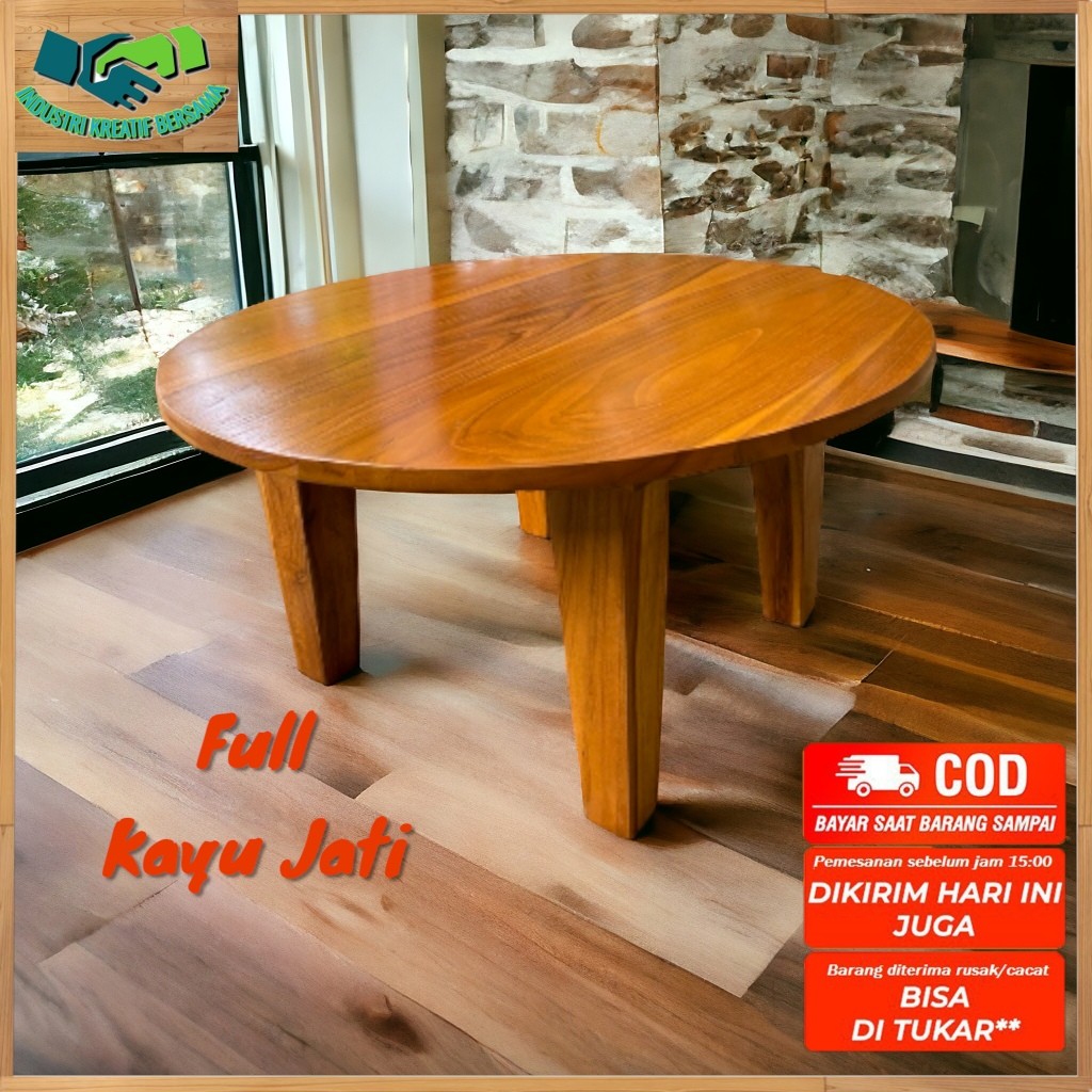 FULL Kayu JATI JAWA MEJA LESEHAN UKURAN DIAMETER 60 CM BULAT BUNDAR MINIMALIS MEJA MAKAN/BELAJAR/NYA