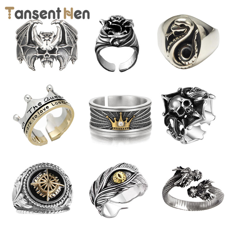 COD Cincin Terbuka King Skull Cincin Keren Cincin Punk Pria Cincin Hitam Cincin tengkorak