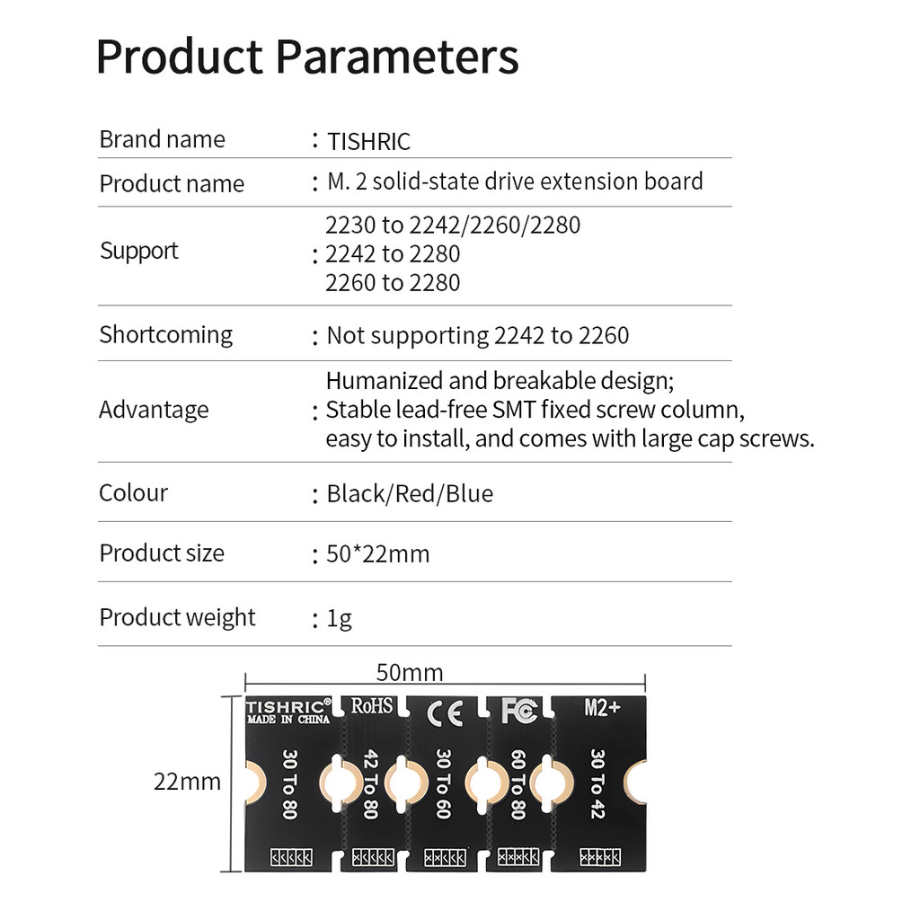 TISHRIC M.2 NGFF NVME SSD Extension Board Adapter 2230 2242 2260 2280 M2 Length Extend Adapter Brack