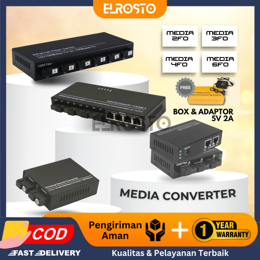 ELROSTO Media Converter 3 Port FO 2 Port LAN / Switch Fiber 3 FO 2 SC AAB/ ABB