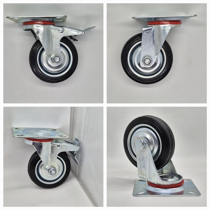 Roda Caster Etalase / Roda Caster Troli / Roda Caster Karet 3 Inch 1Set ( 2Rem 2Hidup )