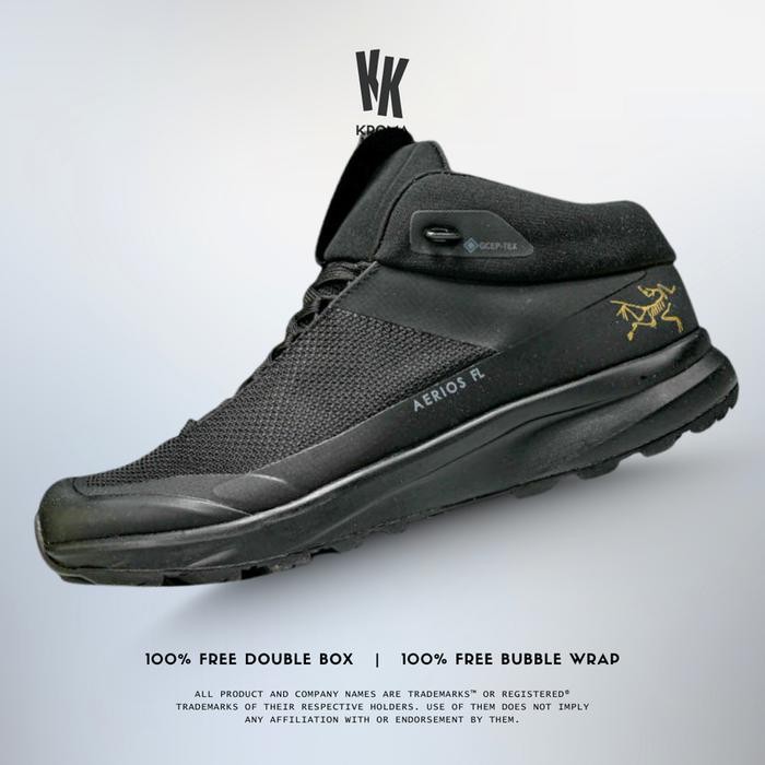 Arcteryx Aerios FL Mid GTX Black Gold Sneaker Sepatu 077218-497208 (Size 39-45)