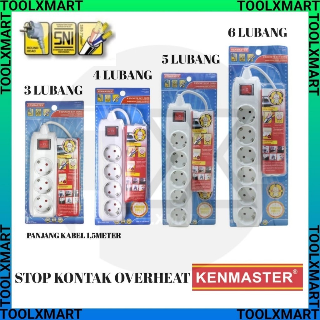 Stop Kontak Overheat Kenmaster 1.5 Meter / Colokan listrik 3 lubang 4 lubang 5 lubang 6 lubang Kenma