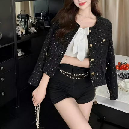 Jaket Outer Hitam Wanita Kekinian Korean Style Kemeja Summer Outer Pantai Wanita Oversize Crop Top L