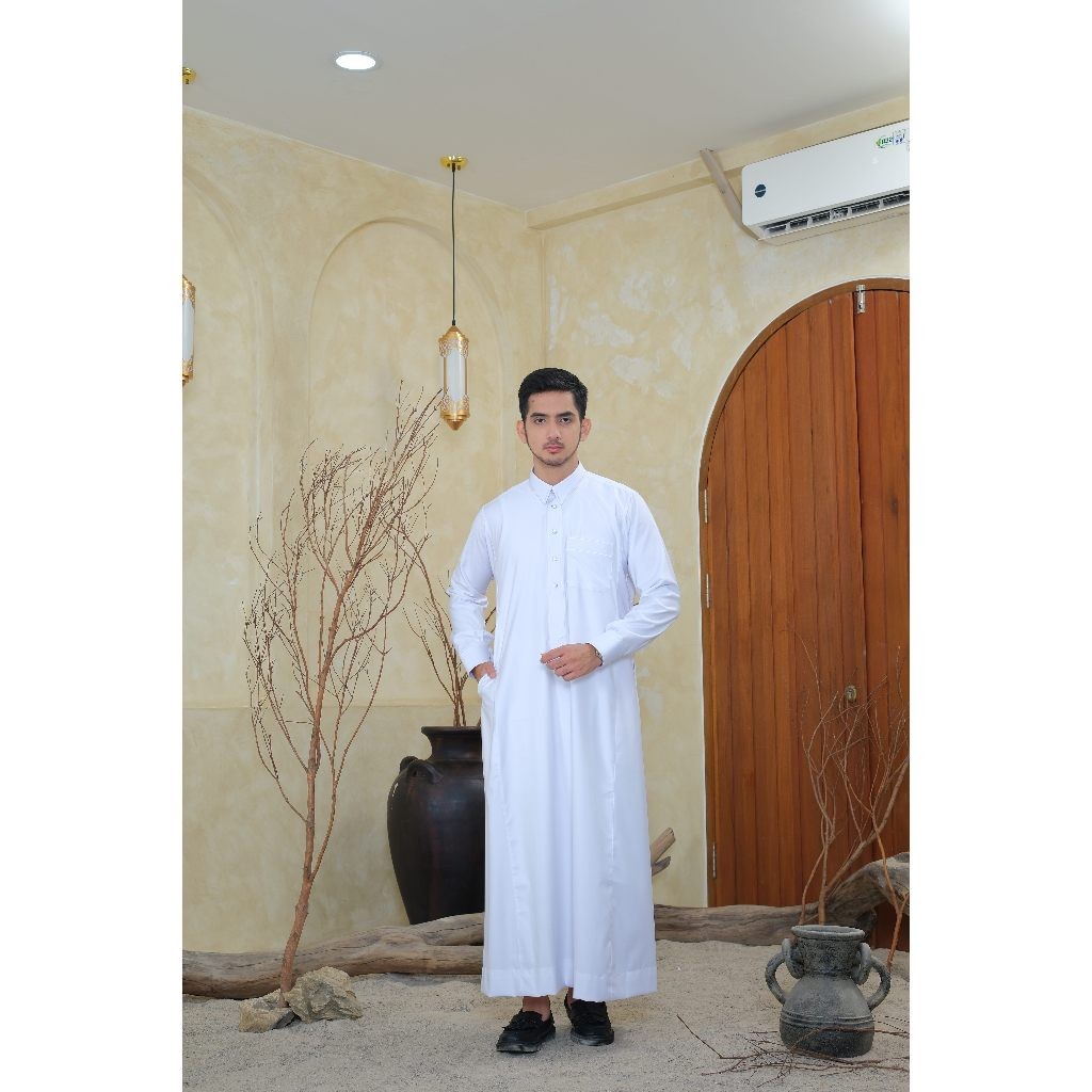 AL Haramain Series Semi Wol Thobe Umar Jubah / Gamis Pria Remaja & Dewasa (0910-2025) | Putih