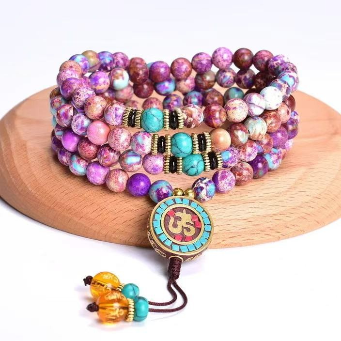 Ruberthen New Design Purple Jasper 108 Mala Bracelet for Women Meditation Buddhist Nepal Charm Brace