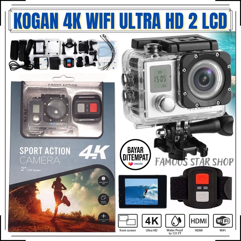 cod promo murah paket diskon% Camera Sportcam 4k 2 LCD Kamera Sport Cam 2 Layar +REMOTE Ultra HD WiF