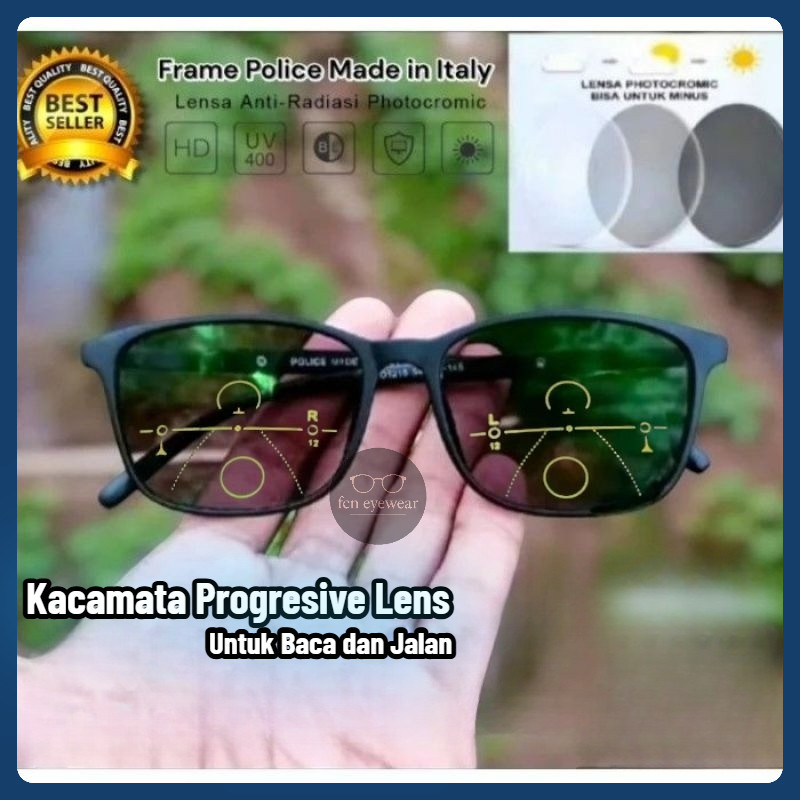KACAMATA PROGRESIF PHOTOCROMIC ANTIRADIASI UNTUK BACA DAN JALAN FRAME POLICE UNTUK PRIA