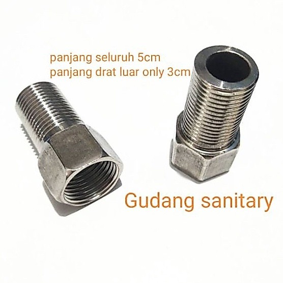sok drat panjang stainless sok drat luar dalam 1/2 inch sok kran stainless sambungan kran stainless