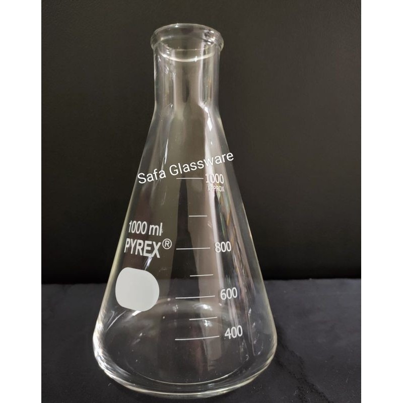 Erlenmeyer Flask 1000ml Pyrex / Labu Erlenmeyer 1000ml Pyrex / Gelas Erlenmeyer     Berkualitas