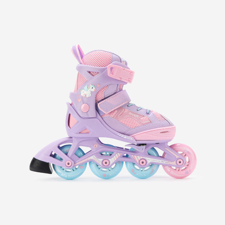 SECOND (BEKAS DIGUNAKAN) Decathlon OXELO Sepatu Roda Inline Skate Anak Fit3 Ungu Muda Unicorn