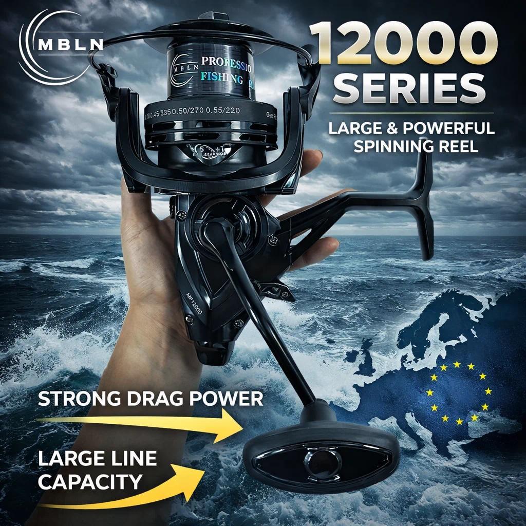 MBLN 12000 Carp Fishing Reel Big Pit Spinning Reel, Long Cast, Rear Drag System, 4.9:1, High Capacit
