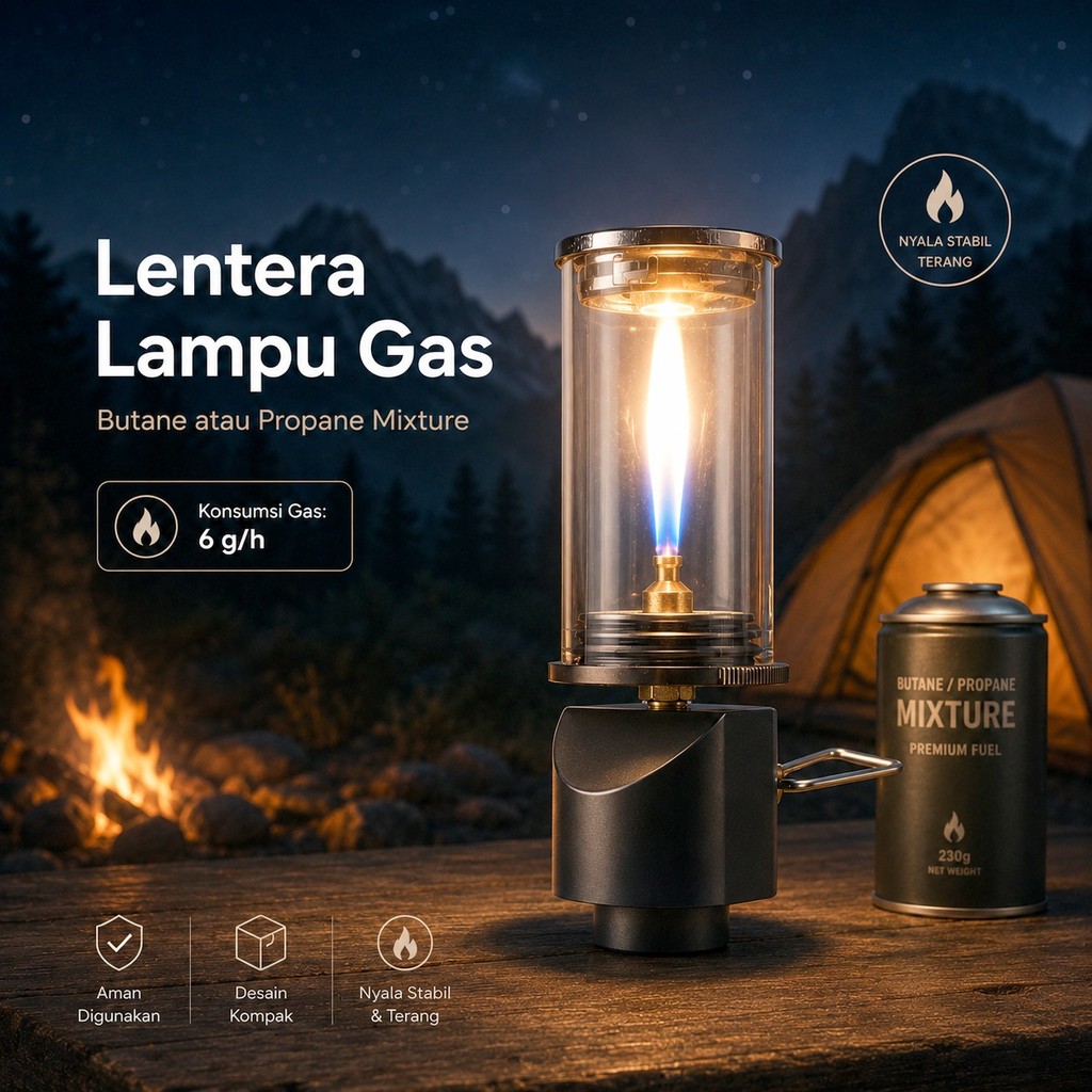Lampu Lentera Petromaks Gas Camping Waterproof 105mm TAFFLED BRS-55 Ultralight