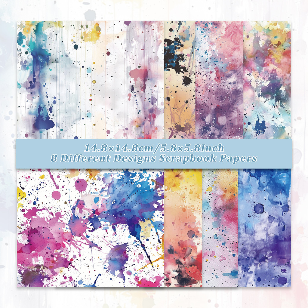 

8 Sheets Colorful Ink Splashing Scrapbook Paper For Junk Journal Card Making Gift Wrapping Collage Photo Album Y Art Supplies