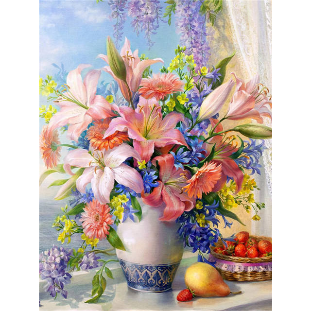 

EverShine Cross Stitch Flower Needlework Printed Canvas 11CT 14CT Embroidery Lily Cross Stitching Kits Art Home Decor