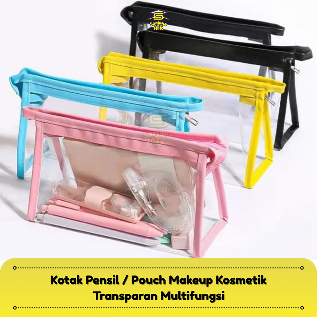 

Kotak Penyimpanan Multifungsi Pensil Pouch Kosmetik Bening Transparan