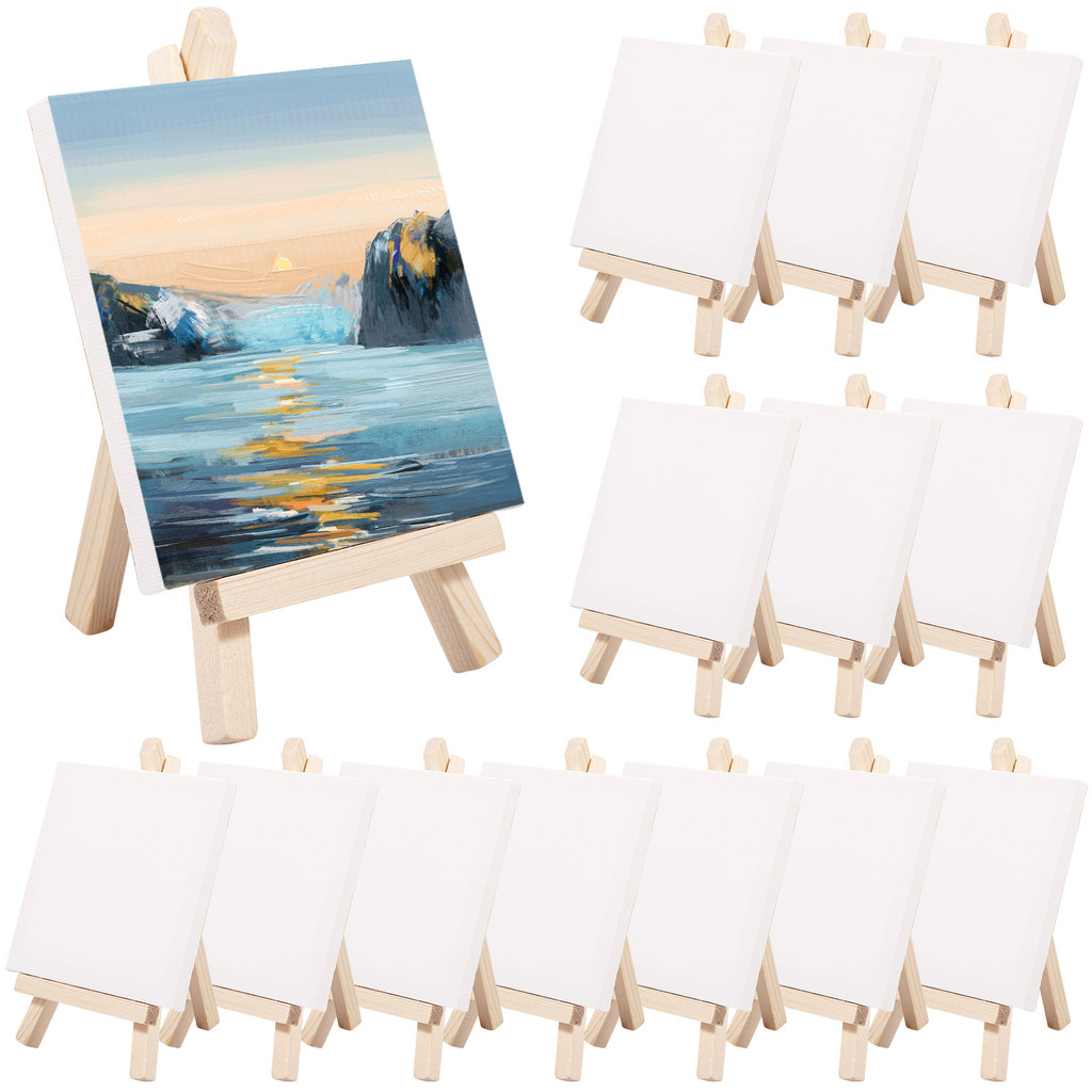 

14pcs Mini Canvas And Easel Set Wooden Foldable Canvas Easel Stand Set Tiny splay Holder Easels For Painting Arts And Crafts