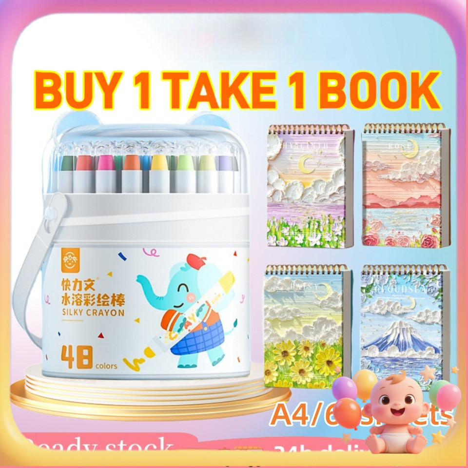 

（Free book and brush）24/36/48 Colors Washable Crayons Painting No Dirty Hand Safe Non-Toxic Kids