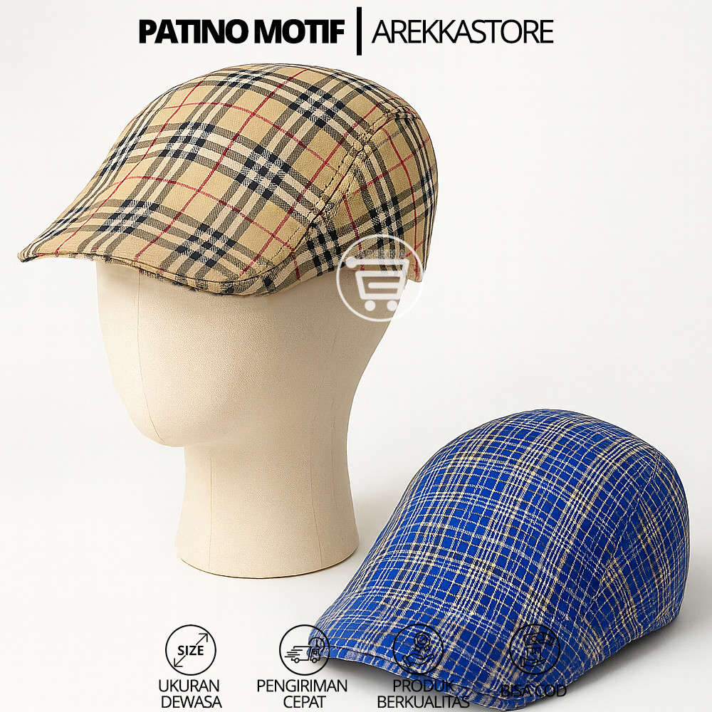 TOPI PATINO MOTIF GARIS KOTAK DEWASA | Topi Flatcap Kodok Pria Gaya Vintage Stylish