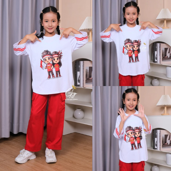 JOVSHOP Kaos Anak Motif Kartun Merah Putih | kaos kemerdekaan Indonesia /kaos baju merah putih anak/