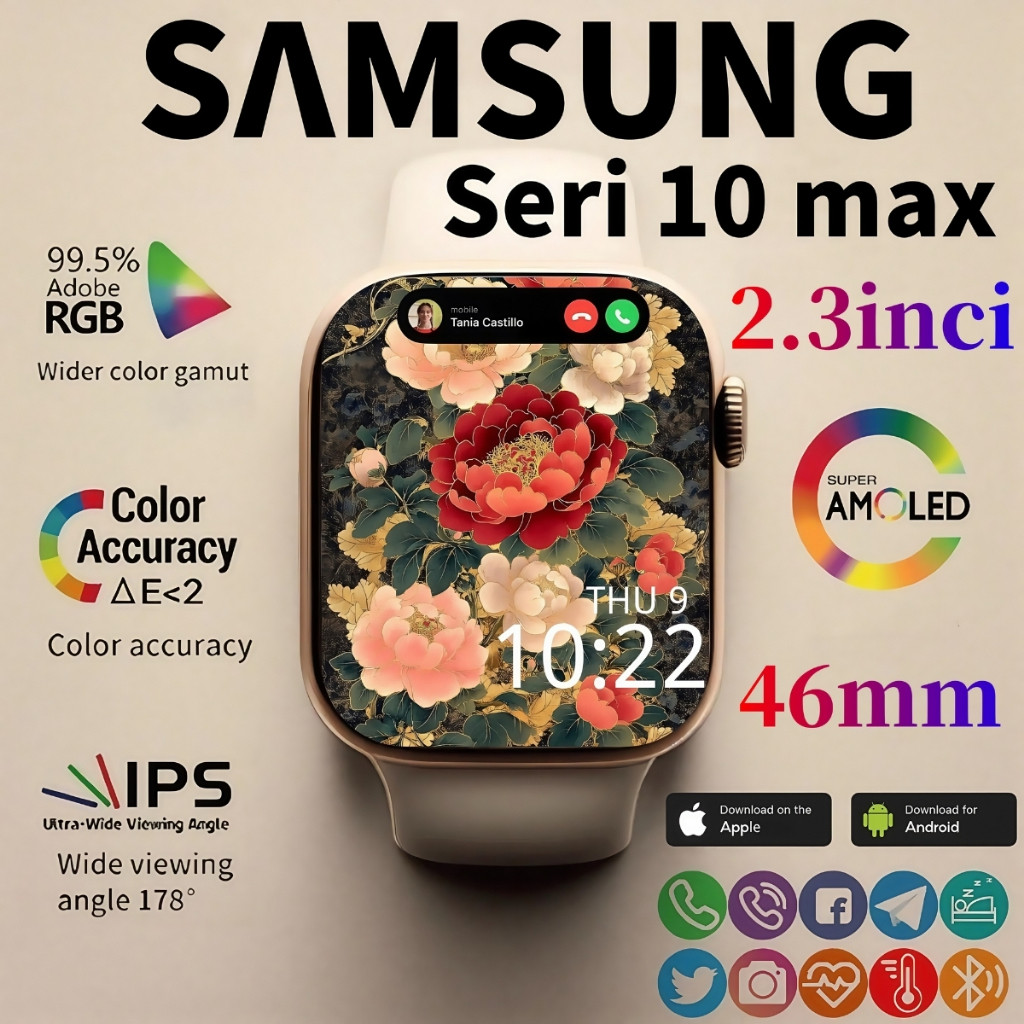 

Smartwatch Samsung seri 10 Pro Max 2.3inci AMOLED Layar sentuh definisi tinggi waterproof Health Tracker Analisis tidur Koneksi Bluetooth call GPS NFC Data olahraga Jam Tangan Pintar Pria Wanita Smartwatch Murah Pengingat pemberitahuanGanti wallpaper