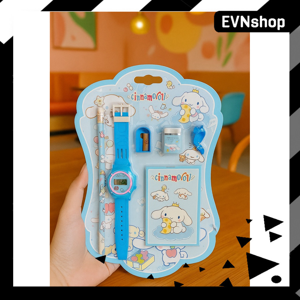 

Paket Alat Tulis Karakter Kuromi Cinnamoroll Melody - Set Jam, Pensil, Penghapus, Rautan 9001