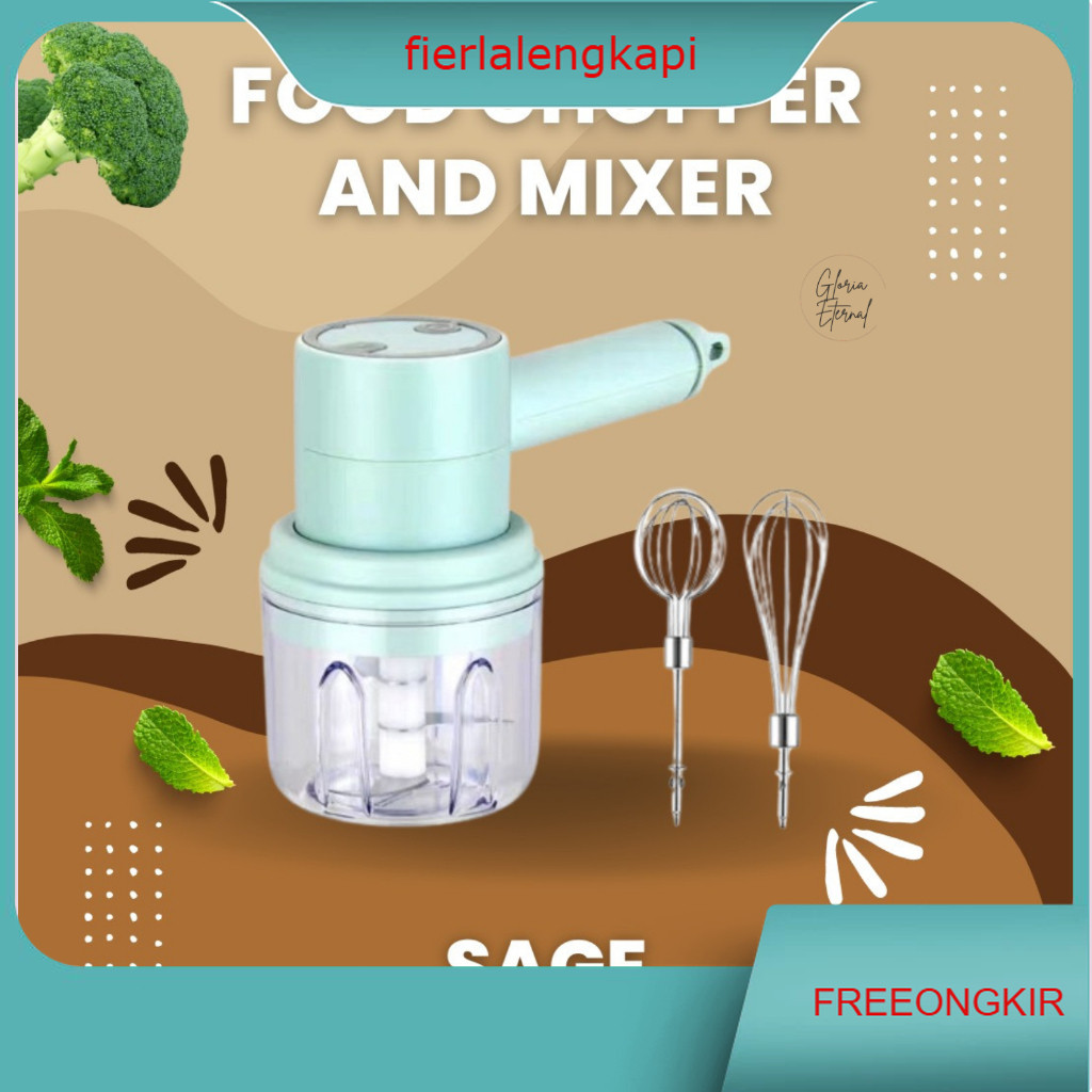 3in1 Mini Chopper USB Portable / Hand Mixer Wireless Charger / Pengocok Terlur Elektrik