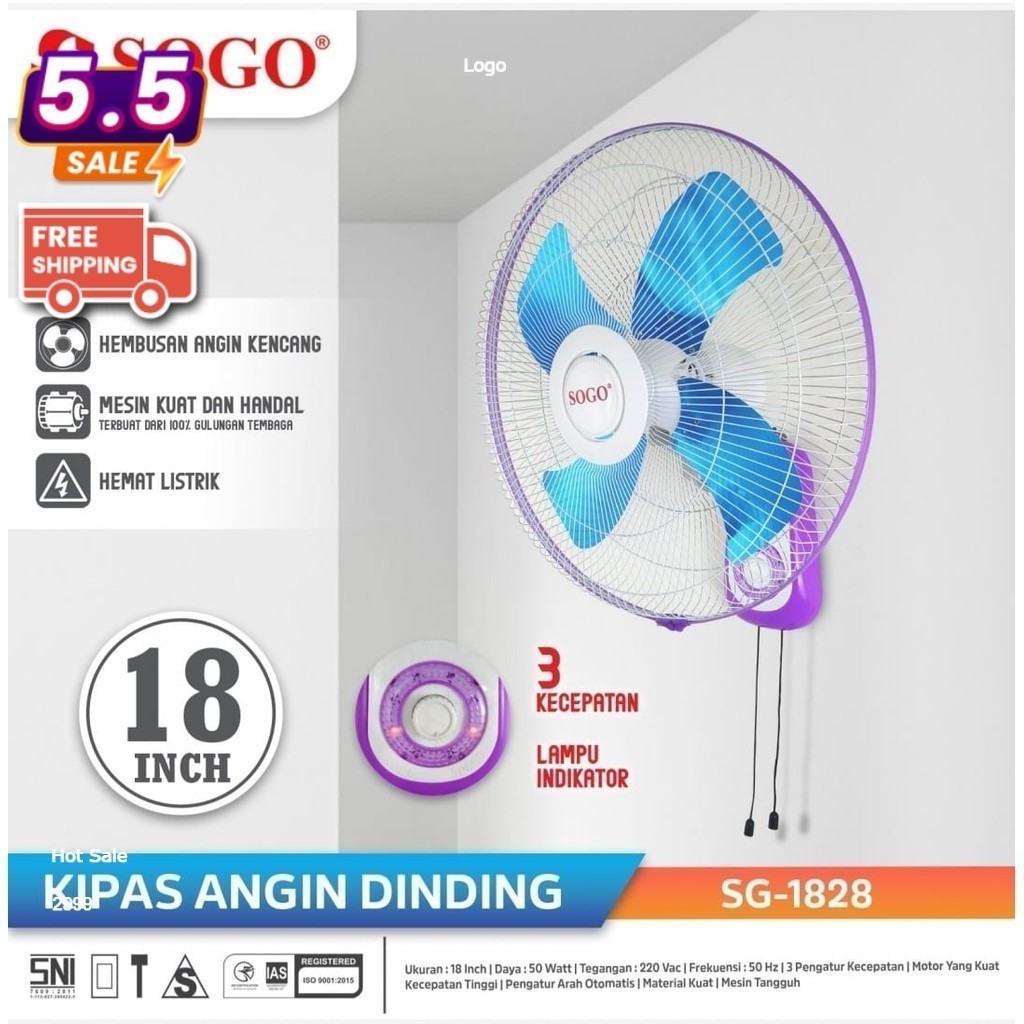 Kipas Angin Tornado Besi/Wall Fan-Tembok/Wallfan Sogo 18 Inch SG 1828 - BALING 4