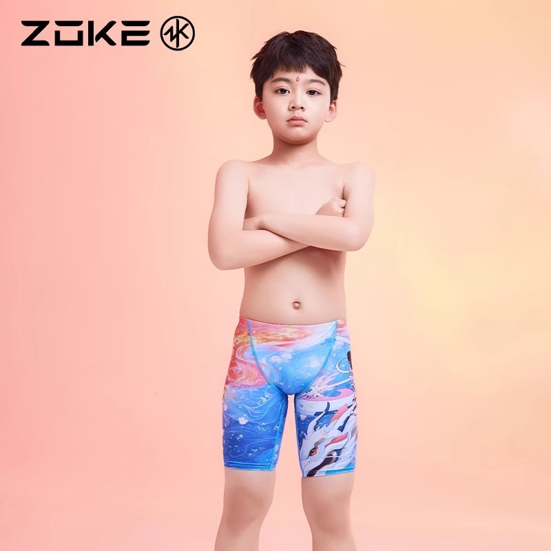 ZOKE Boys Quick-Dry Competition Swim Trunks Pelatihan Profesional Pakaian Renang Panjang Pertengahan