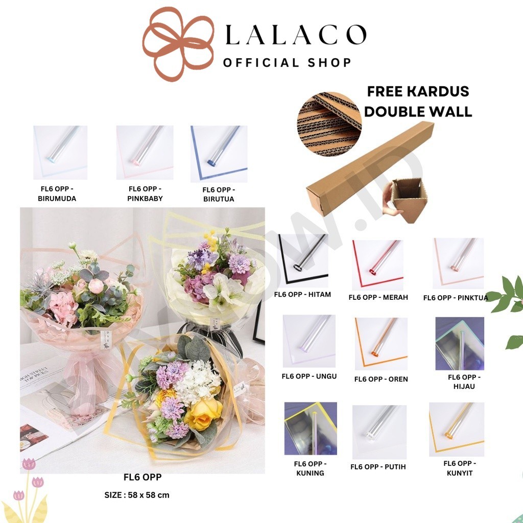 

LALACO - FL6 OPP 5Lembar-Kertas Bunga Buket Transparan List WARNA / Kertas Buket Bunga Florist Cellophane