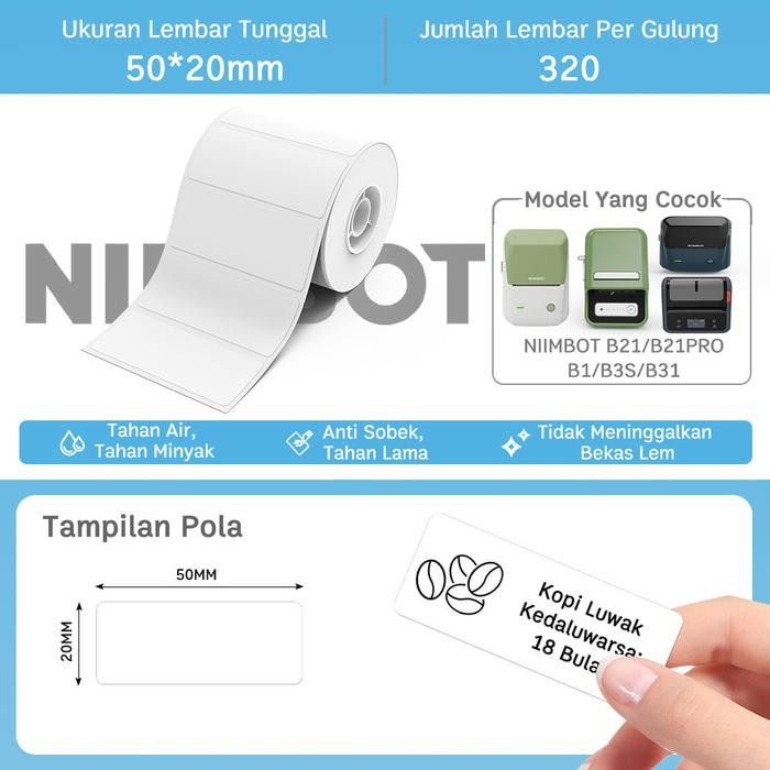 

NIIMBOT B1/B21/B3S/B21PRO/B31 Kertas Stiker Label Termal Putih Lebar Pakaian Harga Komoditas Makanan - 50*20/320pcs