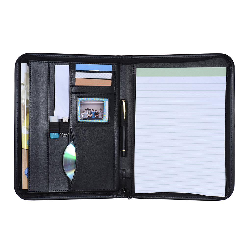 

Business Portfolio Padfolio Folder Document Case Organizer A4 PU Leather Zippered Closure with Business Card Holder