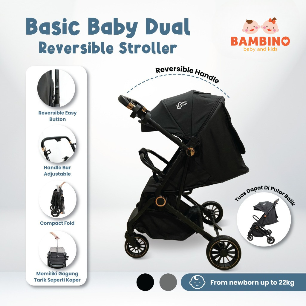 Basic Baby Dual Reversible Stroller - Stroller Compact Travelling / kereta dorong / Stroller 2 arah