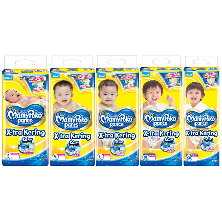 MAMYPOKO XTRA KERING DIAPERS PANTS PACK SAP POPOK CELANA BAYI BABY NBS44 S38 M32 L28 XL26 XXL24 SOFT