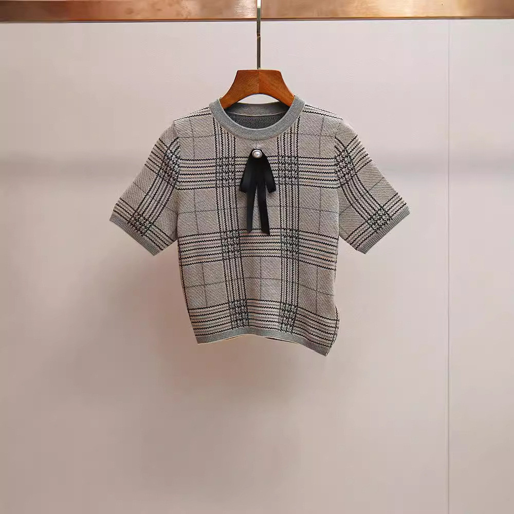 Atasan sweater rajutan kotak-kotak vintage + set rok lipit kasual