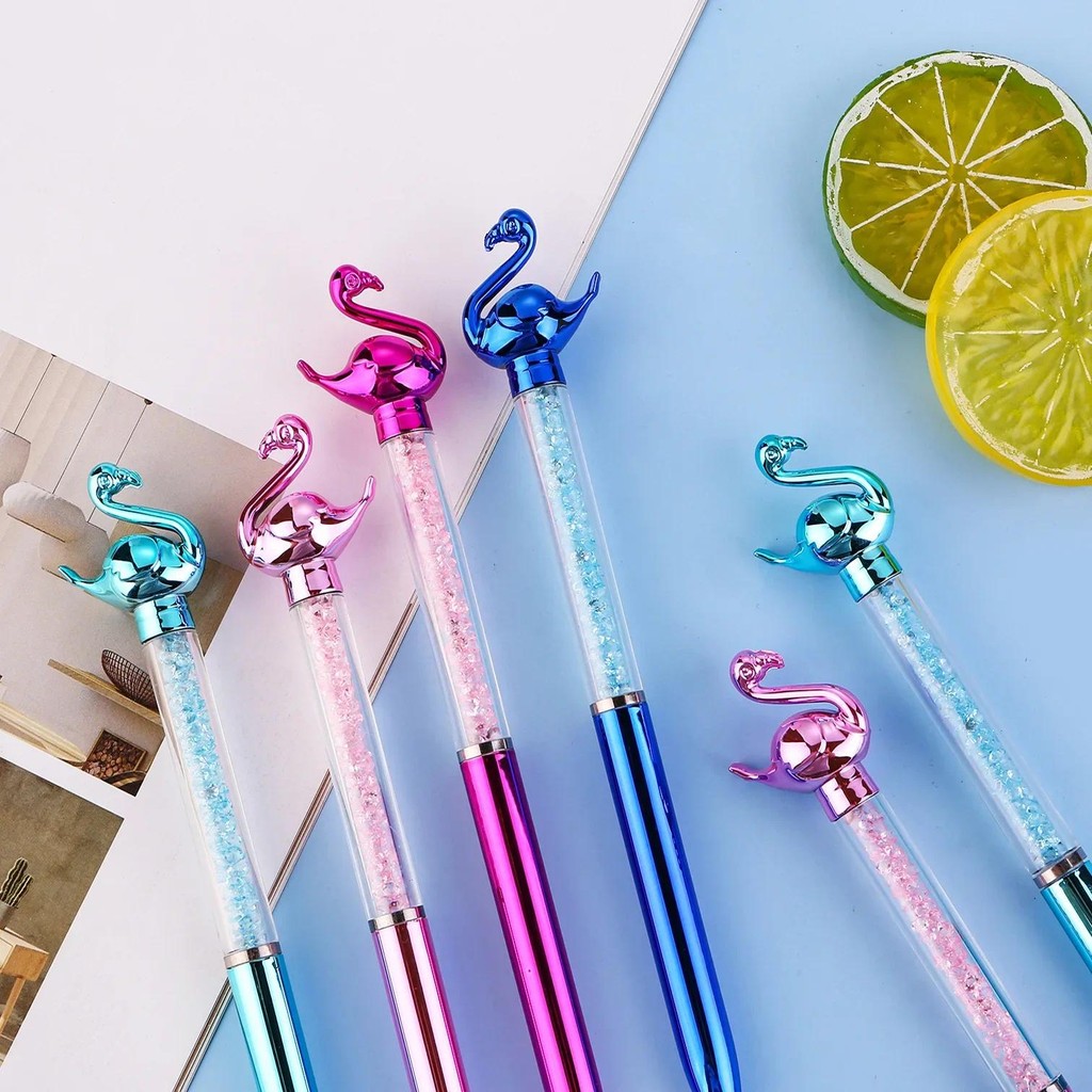

4Pcs/Lot Cute Flamingo Crystal Ballpoint Pen 0.7mm Blue Ink Swan Rotating Gel Pens Student School Office Writing Stationery