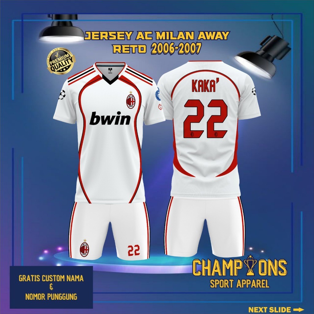 Jersey Sepak bola custom AC MILAN AWAY 2006-2007 – Full Printing Dryfit Milano | Nama & Nomor