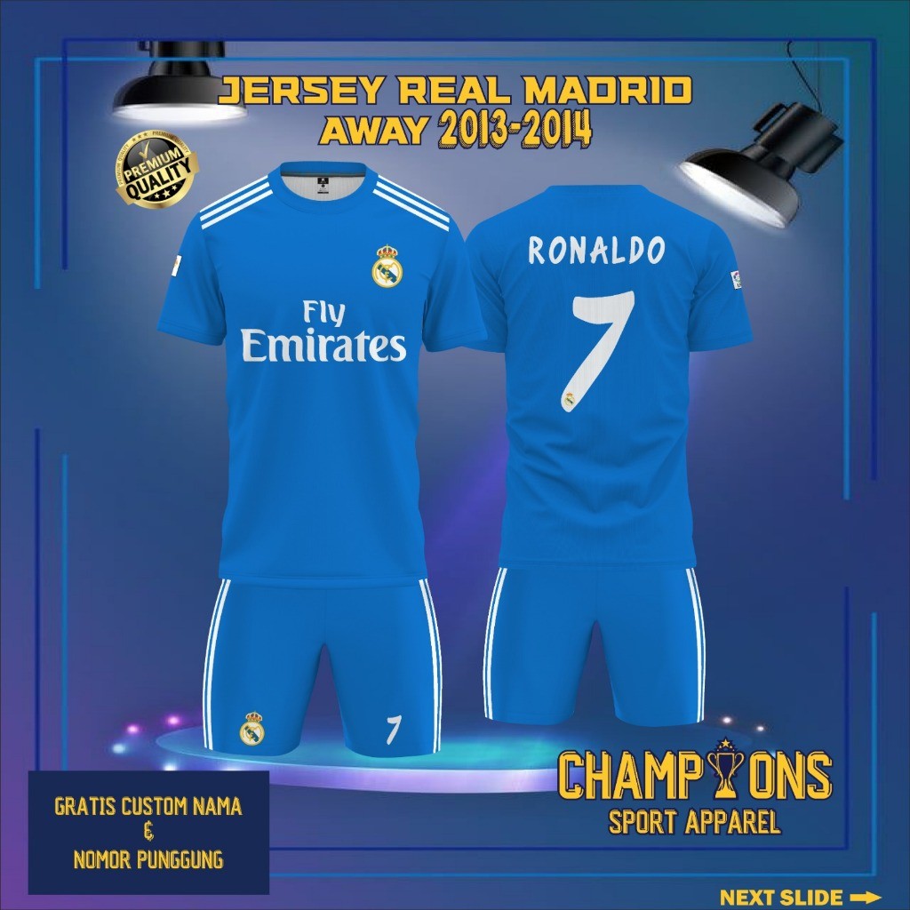 Jersey Sepak bola custom Real Madrid Away 2013 2014  – Full Printing Dryfit Milano | Nama & Nomor