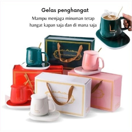 (AJ) Penghangat | Gelas Keramik / Gelas Mewah Keramik Listrik dan Sendok  |Gelas Souvenir
