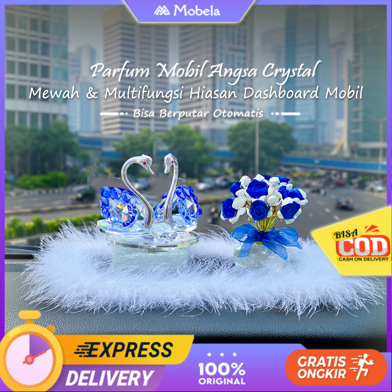 [ DEKORASI LENGKAP ] Parfum Mobil Angsa Putar Mutiara & Pajangan Dashboard Kristal Mawar Aromaterapi