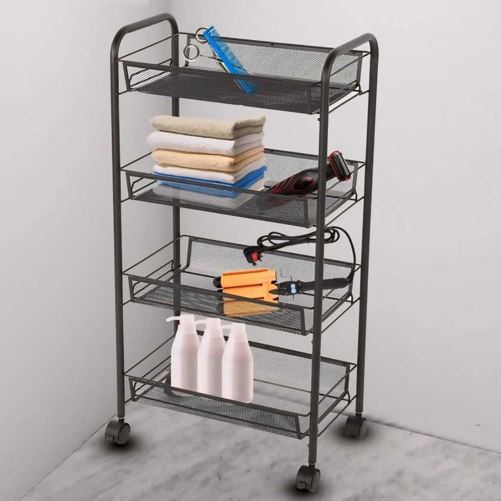 Rak Susun Beroda Rak troli Balkon Susun serbaguna Rak Dorong bahan besi