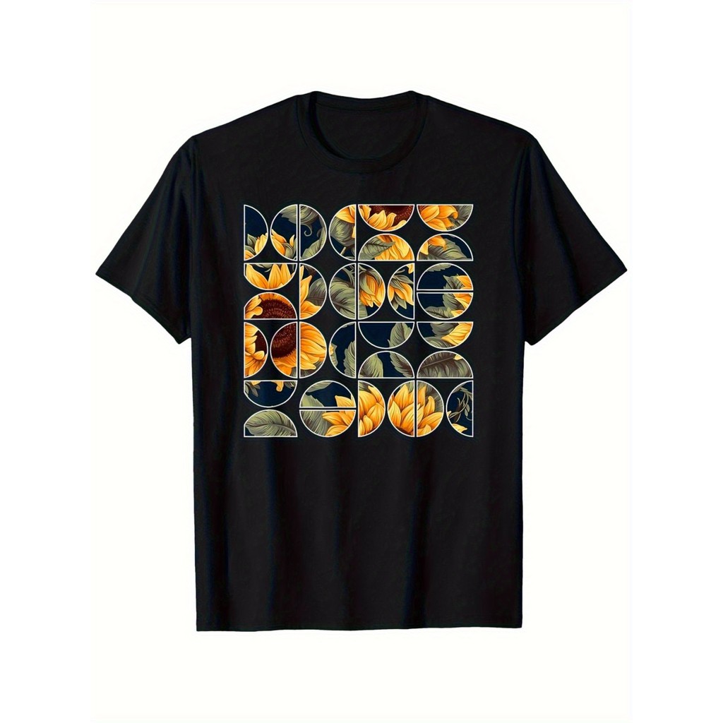 Kaos Pria Bunga Matahari Geometris Katun 180gr S-XXXL