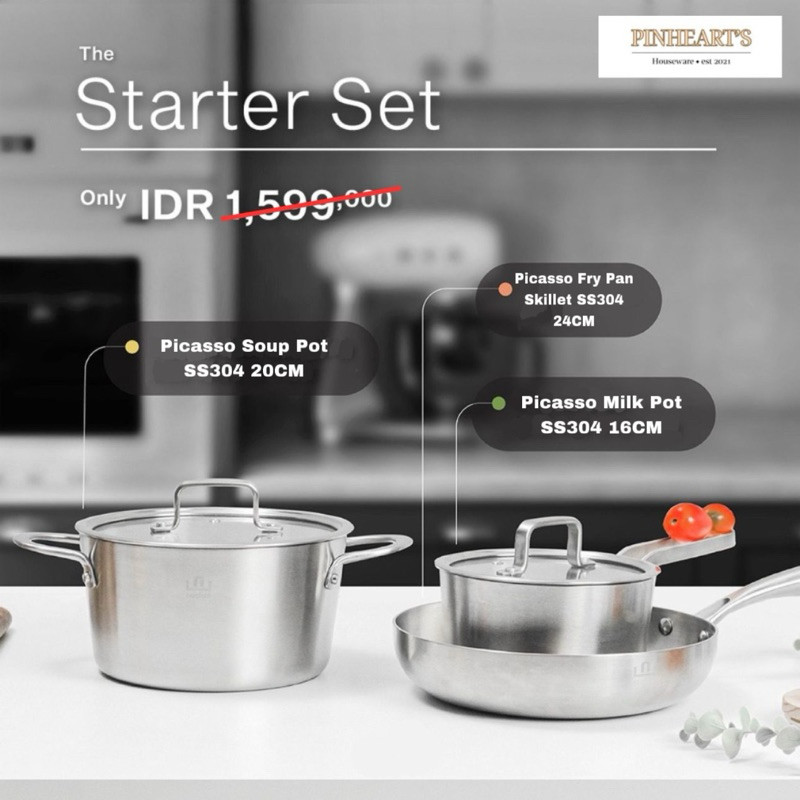 HSO - STARTER SET PANCI SET WAJAN SKILLET FRYPAN SAUCEPAN SOUP POT PICASSO STAINLESS STEEL PREMIUM S