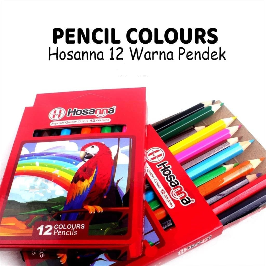 

PENSIL WARNA MURAH / PENSIL WARNA HOSANNA PENDEK 1 SET ISI 12 WARNA A1B2C3